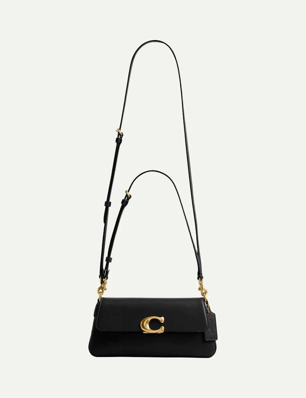Coach women Jet black refined calf leather shoulder bag with gold Signature C hardware detail