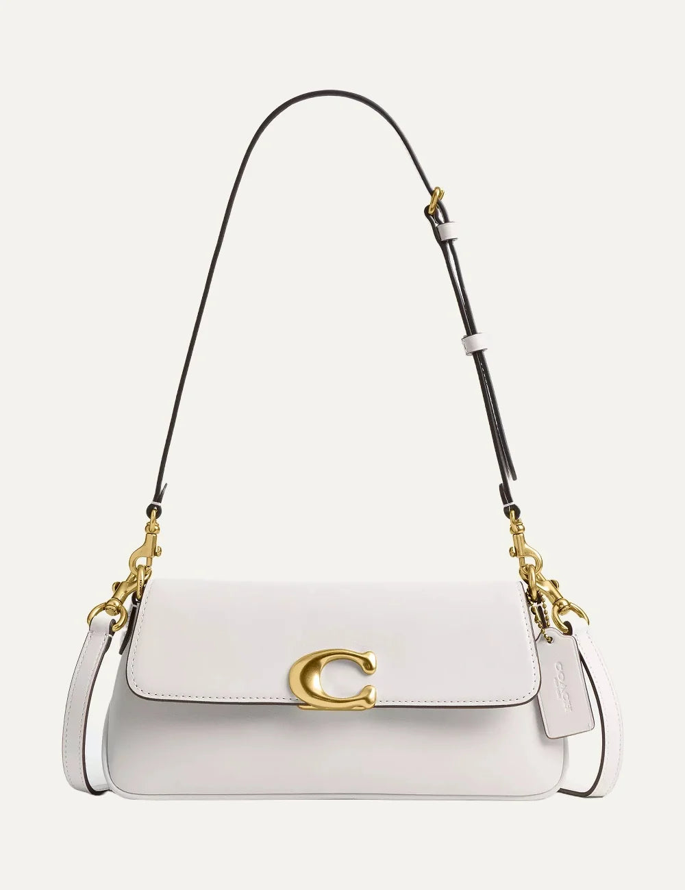 Coach women Jet Chalk refined calf leather shoulder bag with gold Signature C hardware