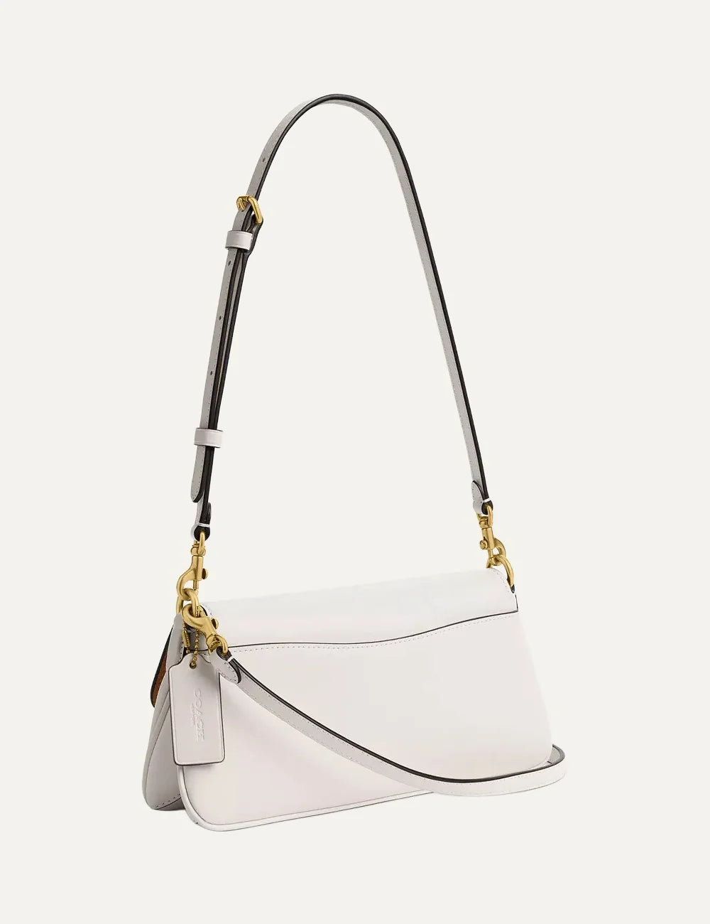 Coach women Jet Chalk refined calf leather shoulder bag with gold Signature C hardware back