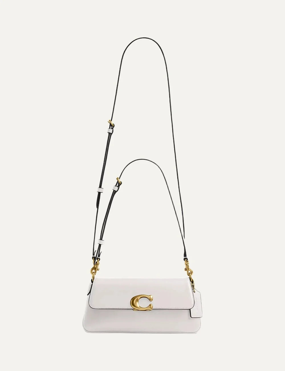 Coach women Jet Chalk refined calf leather shoulder bag with gold Signature C hardware full 