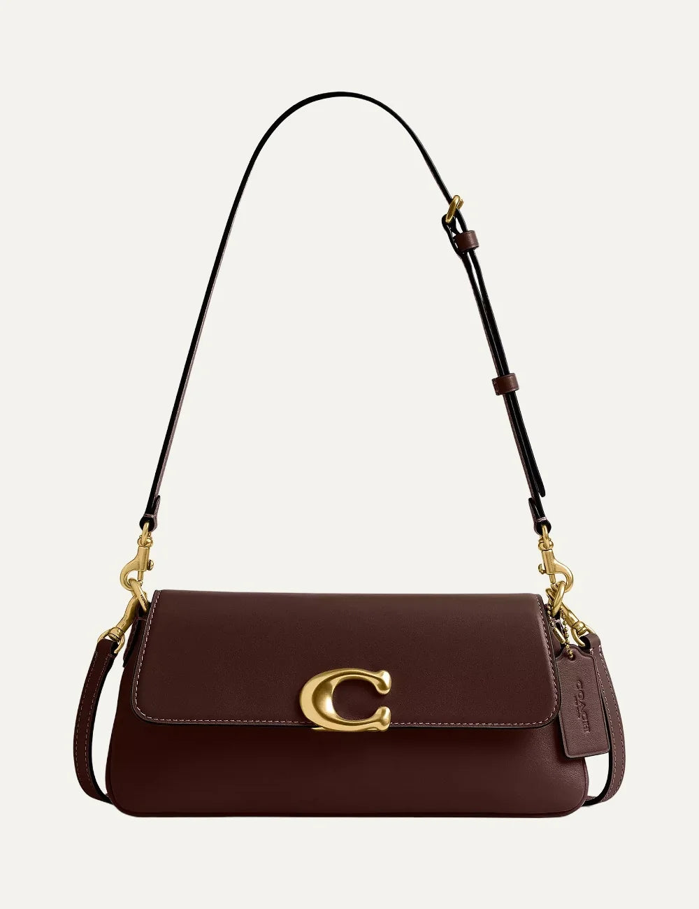 Coach women Jet Maple refined calf leather shoulder bag with gold Signature C hardware