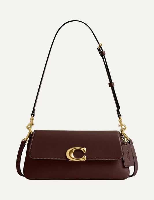 Coach women Jet Maple refined calf leather shoulder bag with gold Signature C hardware