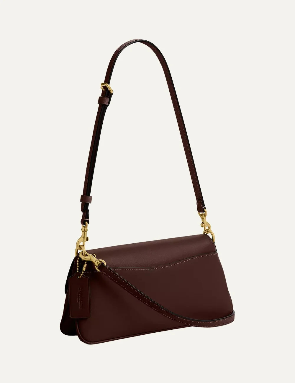 Coach women Jet Maple refined calf leather shoulder bag with gold Signature C hardware back