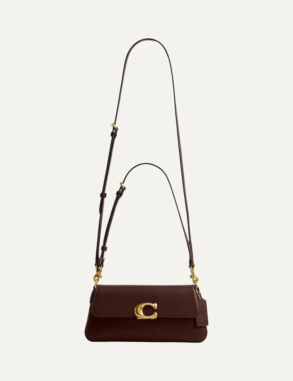 Coach women Jet Maple refined calf leather shoulder bag with gold Signature C hardware full