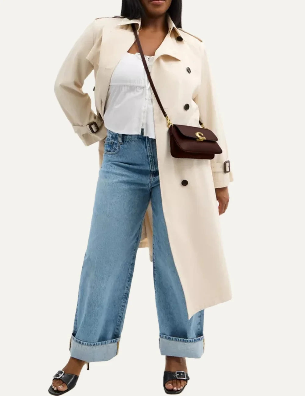 Coach women Jet Maple refined calf leather shoulder bag with gold Signature C hardware full body