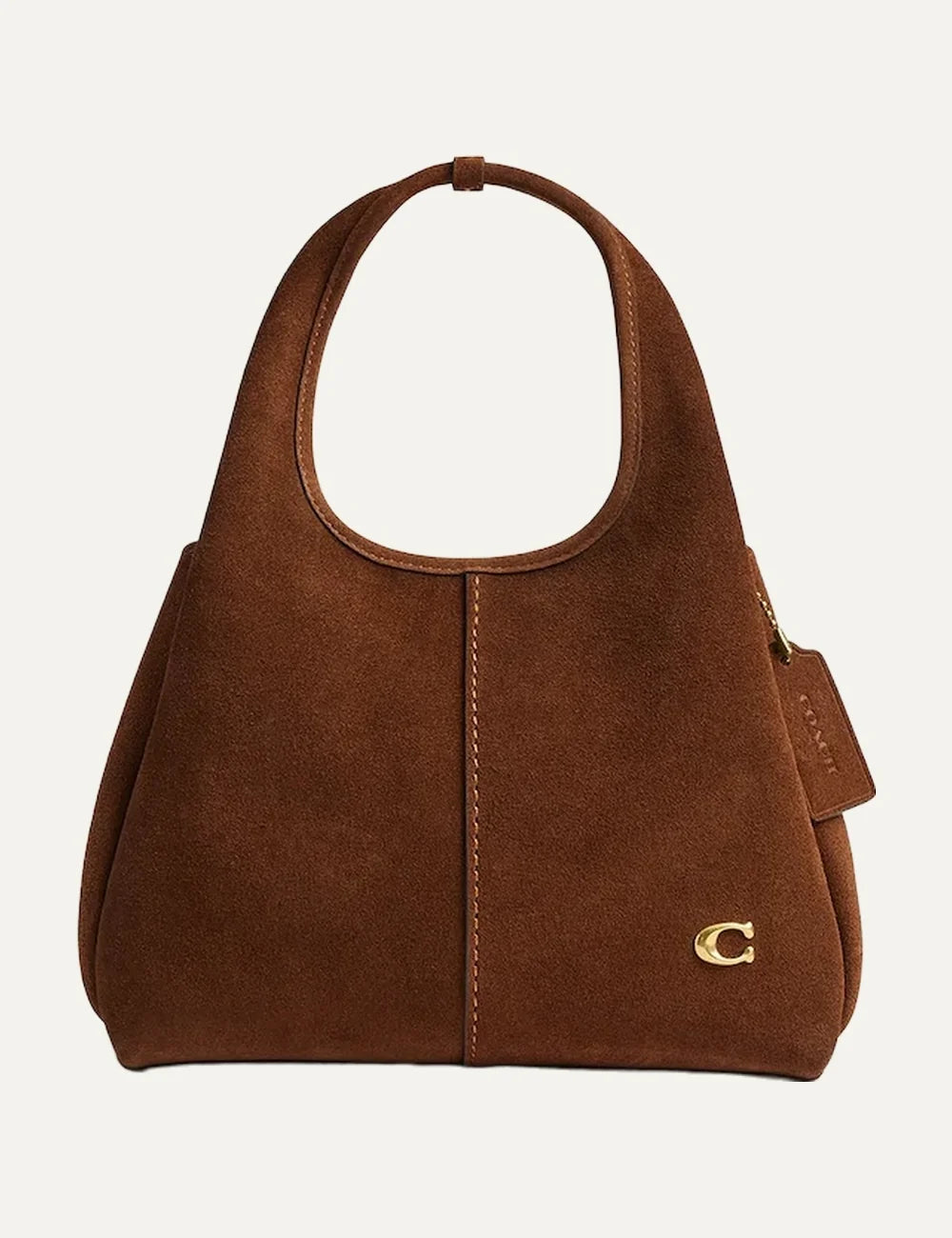 Coach women Lana 23 brown suede crossbody bag with gold Signature C logo