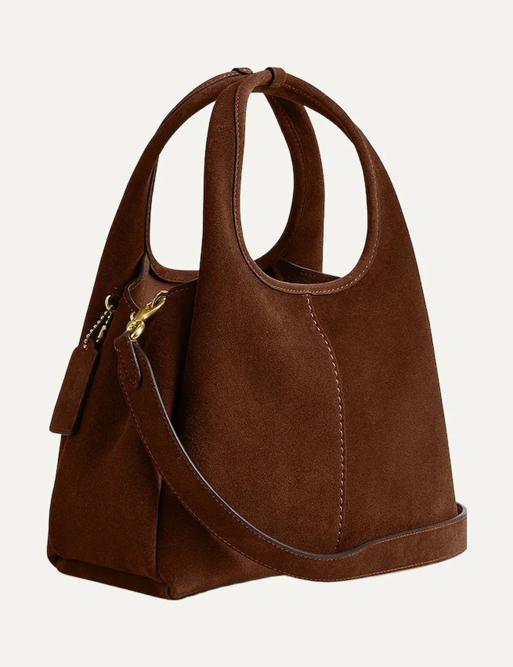 Coach women Lana 23 brown suede crossbody bag with gold Signature C logo back