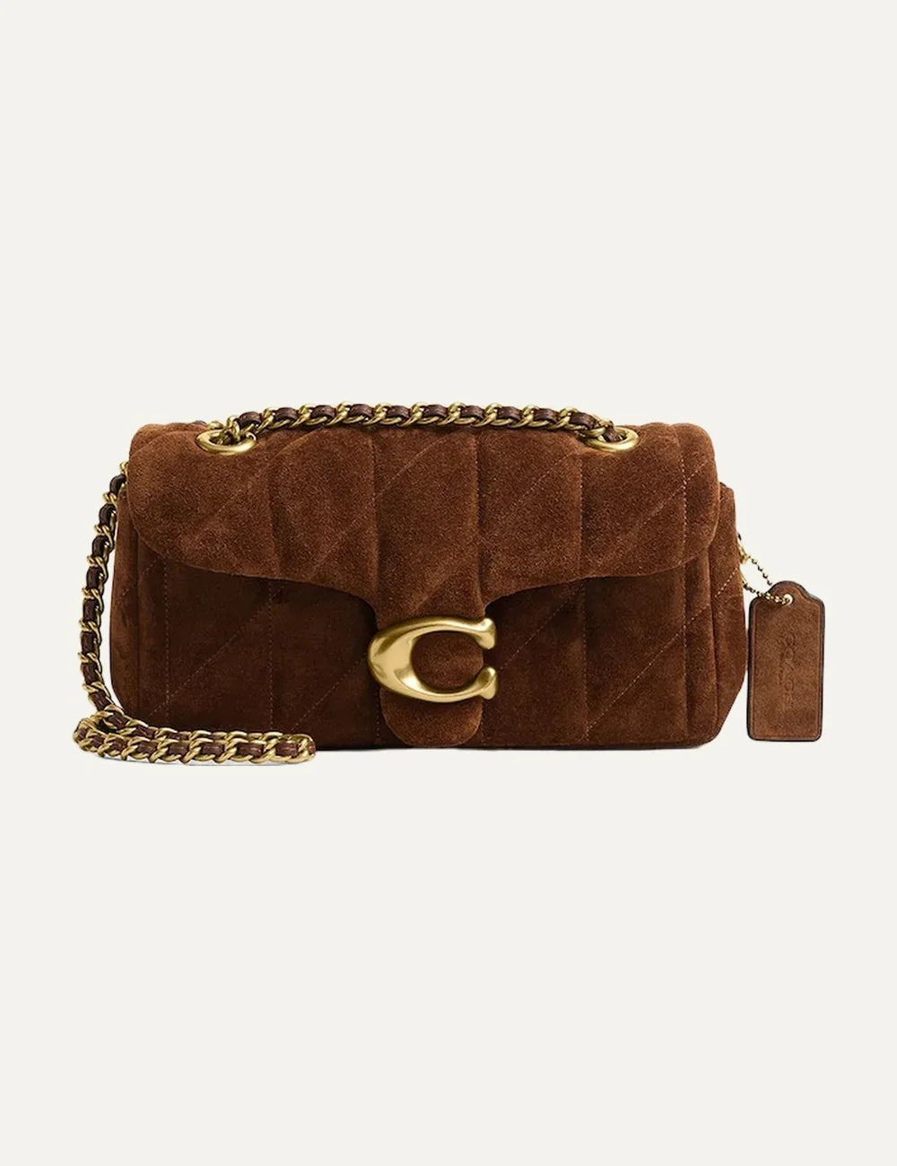 Coach women Tabby 20 brown suede quilted shoulder bag with gold Signature C hardware