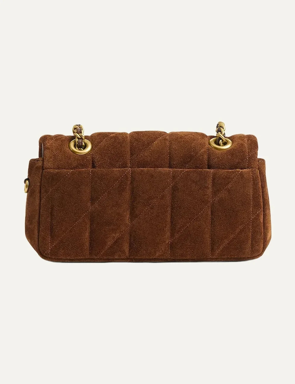 Coach women Tabby 20 brown suede quilted shoulder bag with gold Signature C hardware back