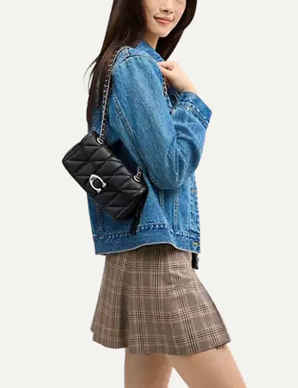 Coach women Tabby 20 black quilted nappa leather shoulder bag with silver Signature C hardware model