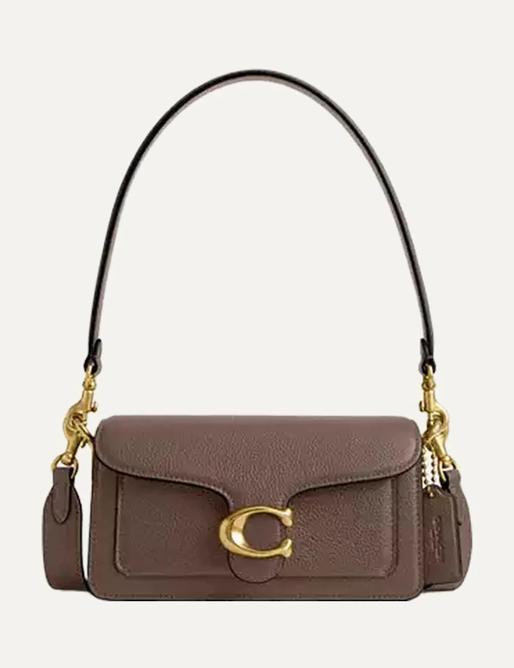 Coach women Tabby 20 brown polished pebble leather shoulder bag with gold Signature C hardware