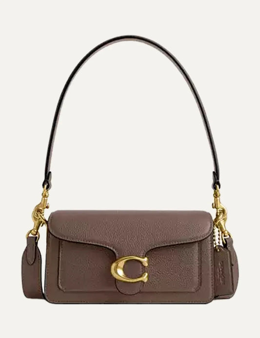 Coach women Tabby 20 brown polished pebble leather shoulder bag with gold Signature C hardware