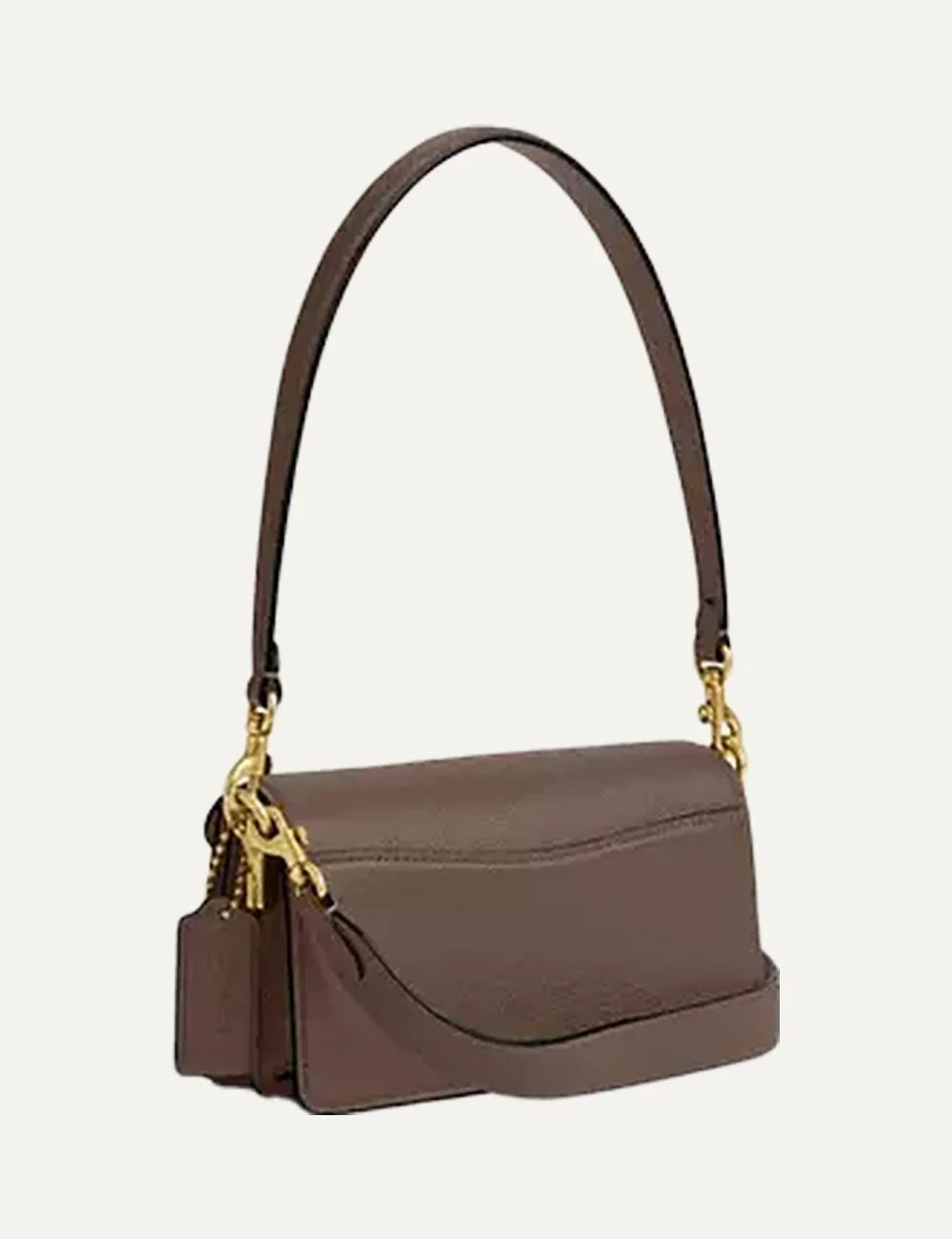 Coach women Tabby 20 brown polished pebble leather shoulder bag with gold Signature C hardware back