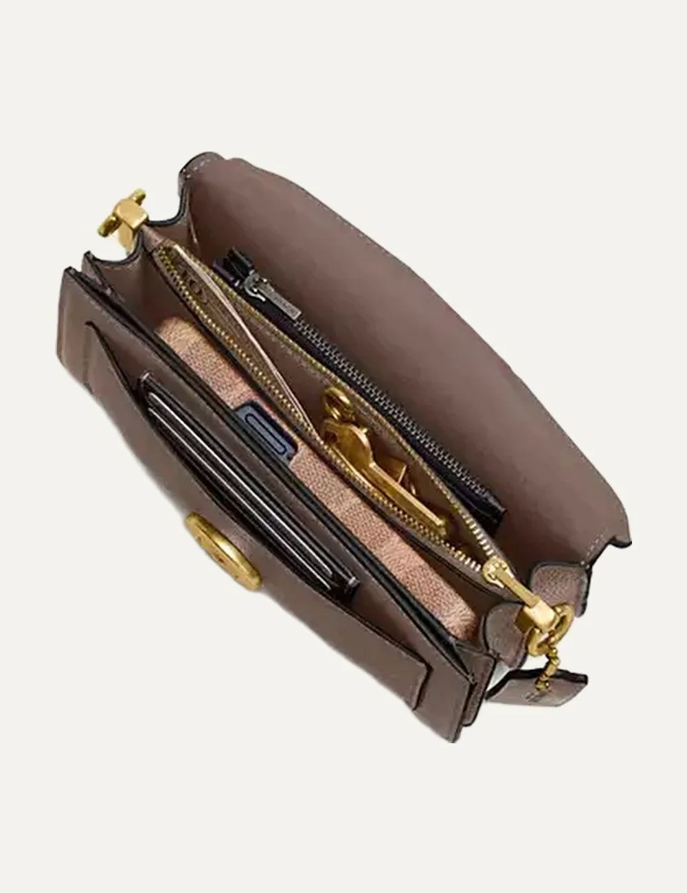 Coach women Tabby 20 brown polished pebble leather shoulder bag with gold Signature C hardware top