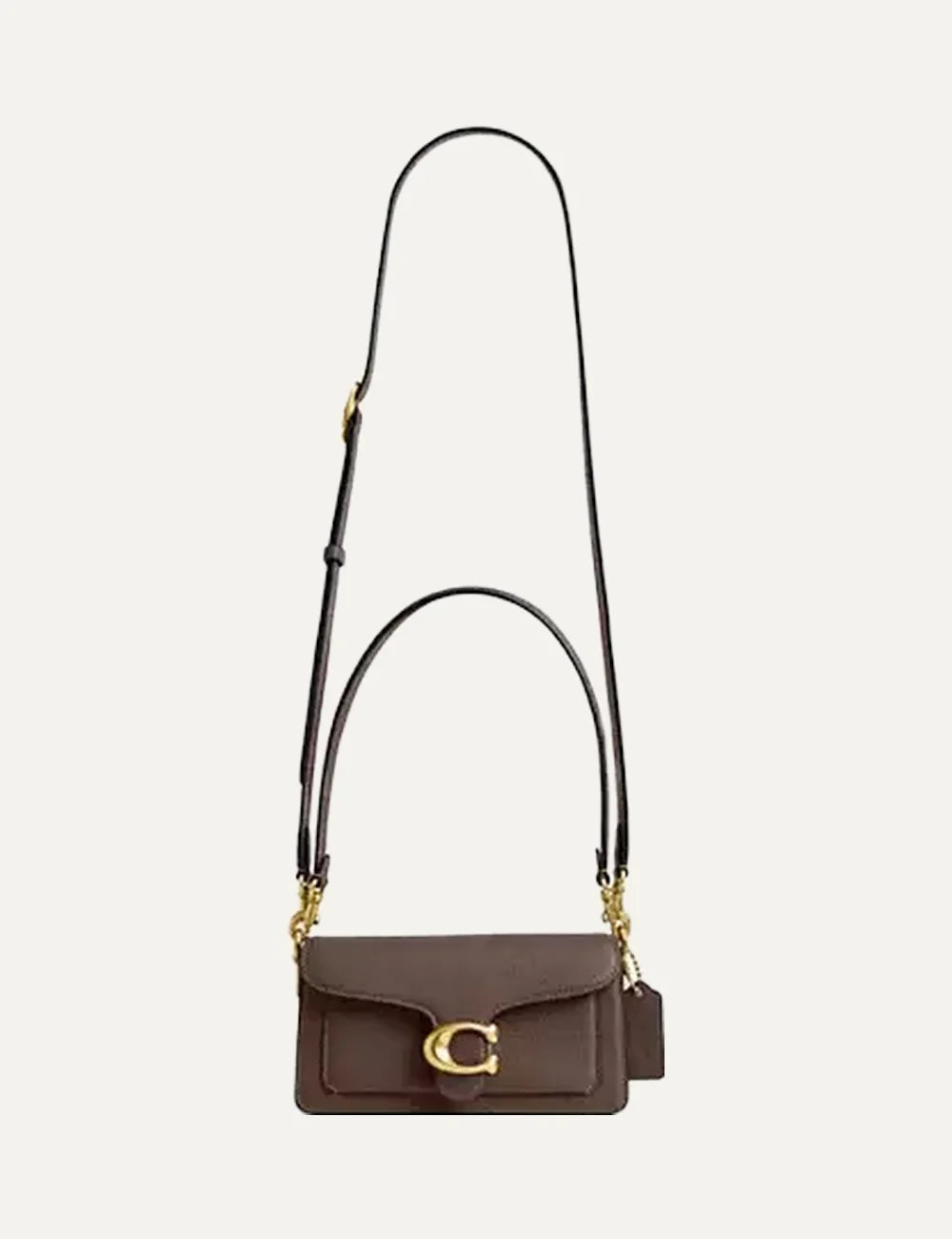 Coach women Tabby 20 brown polished pebble leather shoulder bag with gold Signature C hardware full