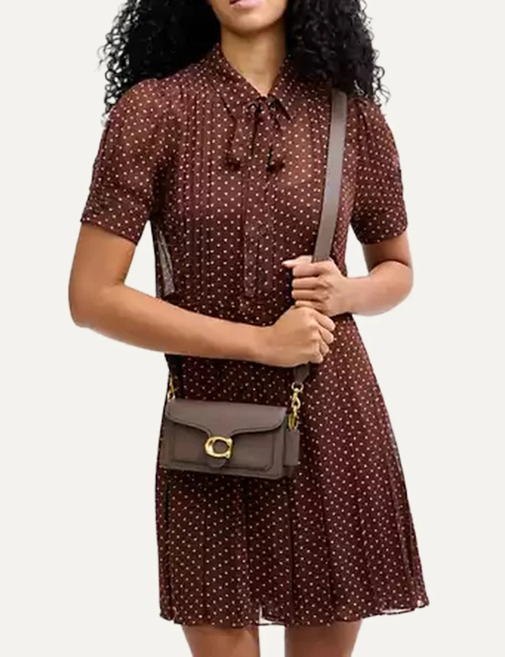 Coach women Tabby 20 brown polished pebble leather shoulder bag with gold Signature C hardware model
