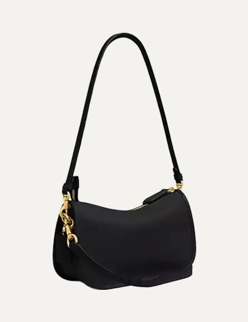 Coach women Waverly black natural grain leather shoulder bag with gold hardware side