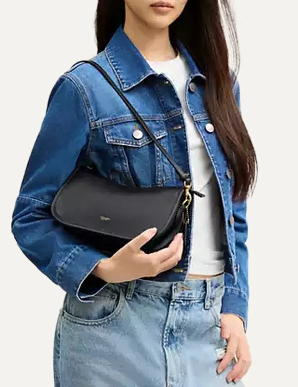 Coach women Waverly black natural grain leather shoulder bag with gold hardware model