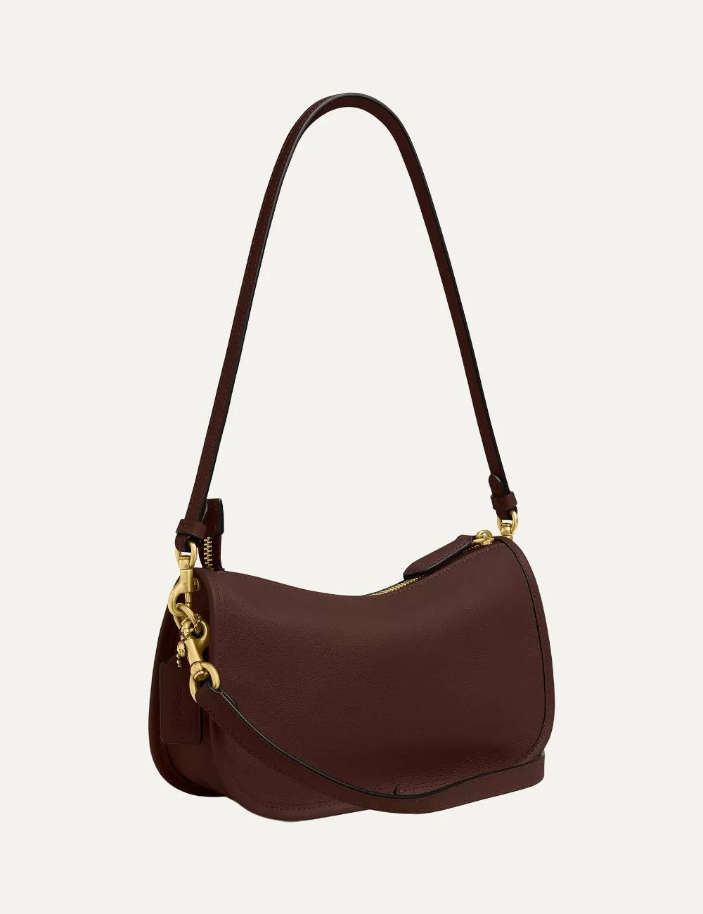 Coach women Waverly dark brown natural grain leather shoulder bag with gold hardware back