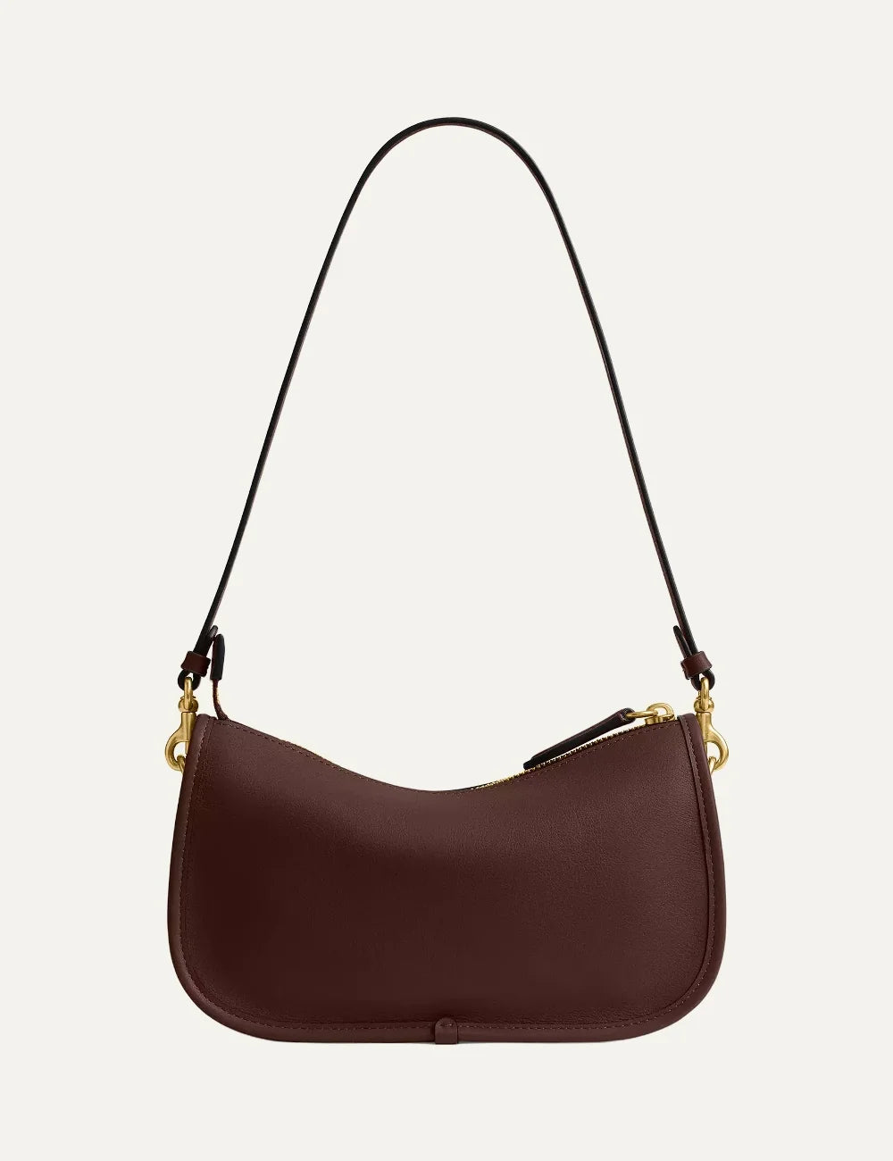 Coach women Waverly dark brown natural grain leather shoulder bag with gold hardware back