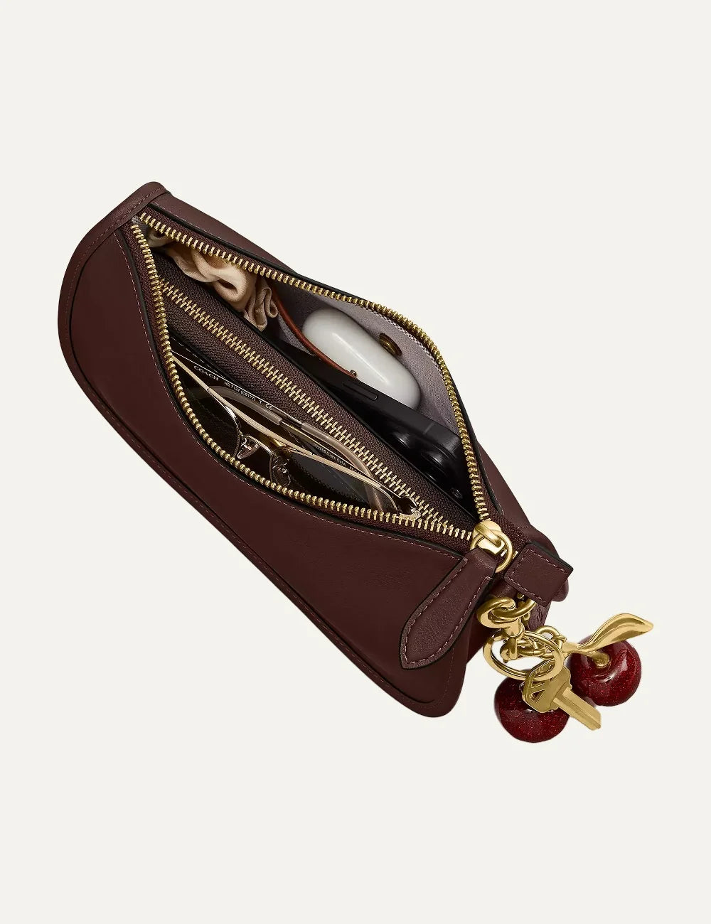 Coach women Waverly dark brown natural grain leather shoulder bag with gold hardware top