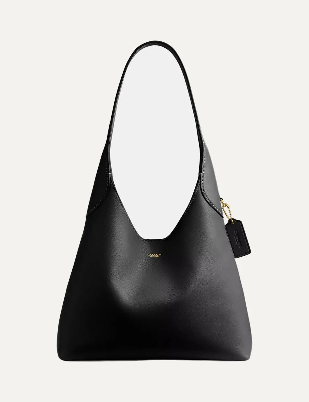 Coach women's Brooklyn 28 black natural grain leather hobo shoulder bag with gold-tone logo