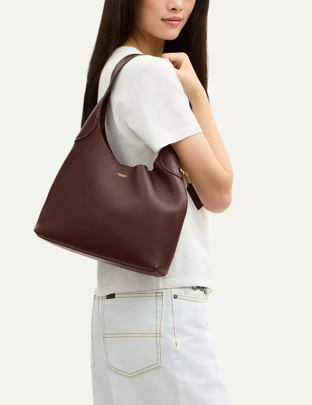 Coach women's Brooklyn 28 brown natural grain leather hobo shoulder bag model