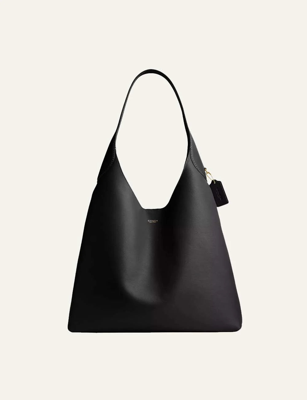 Coach women's Brooklyn 39 black natural grain leather hobo shoulder bag with gold-tone logo