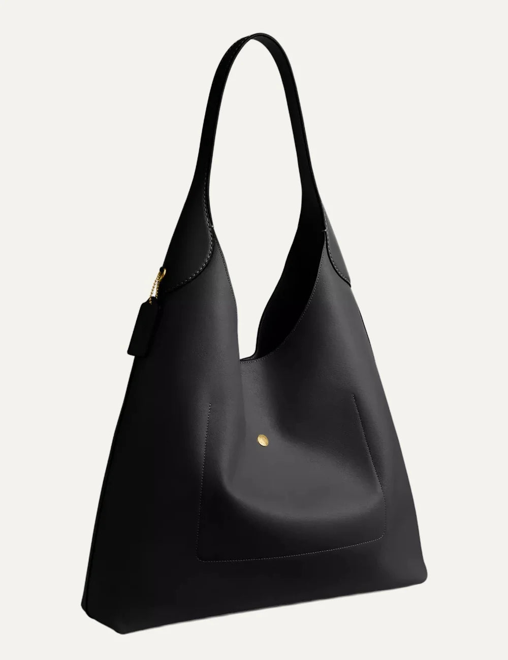 Coach women's Brooklyn 39 black natural grain leather hobo shoulder bag with gold-tone logo back 
