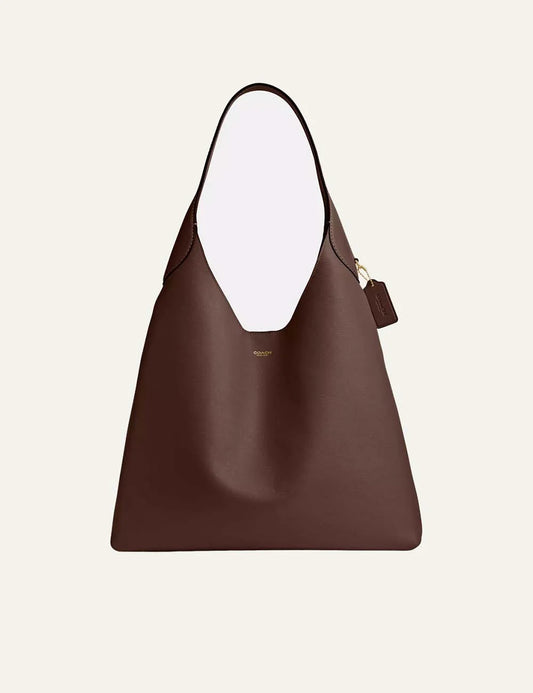 Coach women's Brooklyn 39 brown natural grain leather hobo shoulder bag with gold-tone logo