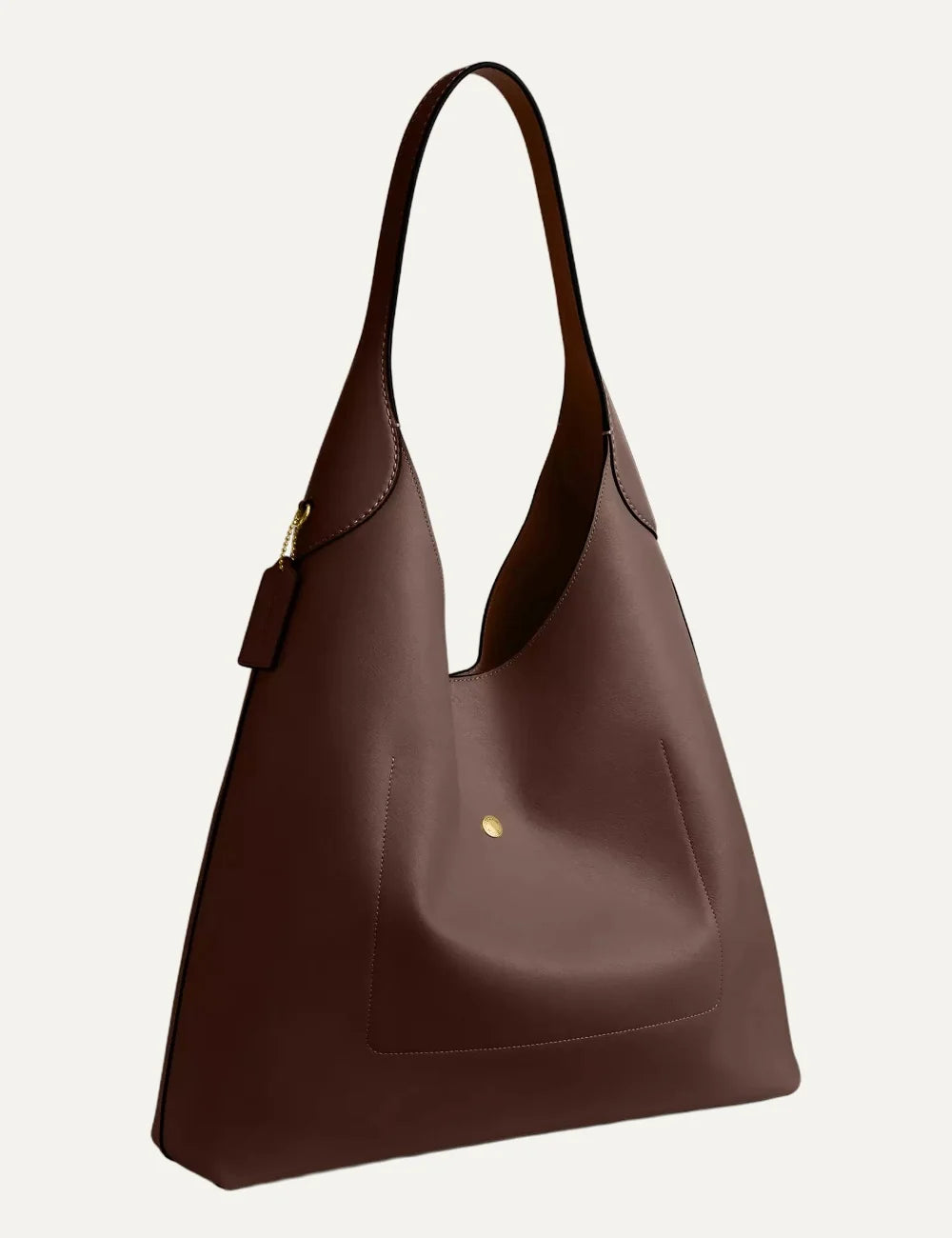 Coach women's Brooklyn 39 brown natural grain leather hobo shoulder bag with gold-tone logo side