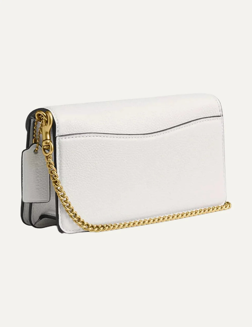 Coach women's Tabby 19 white pebble leather crossbody bag with gold-tone chain and Signature C hardware back