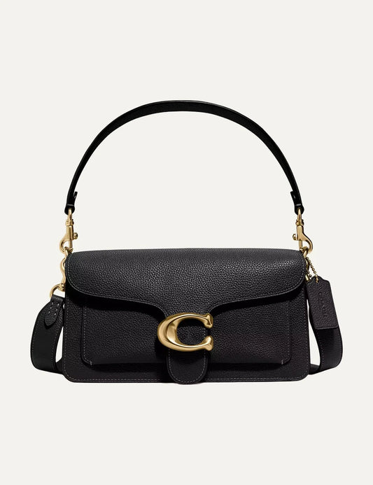 Coach women's Tabby 26 black pebble leather shoulder bag with gold-tone Signature C hardware