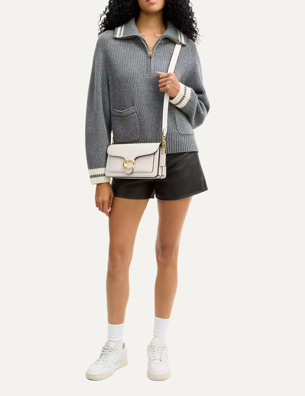 Coach women's Tabby 26 white pebble leather shoulder bag with gold-tone Signature C hardware model