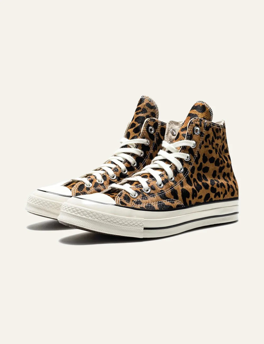 Women's Converse All Star Chuck 70 leopard pony hair high top sneakers angled