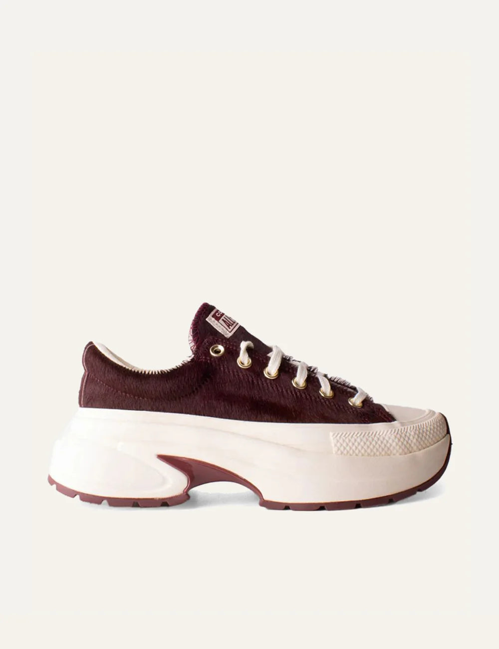 Women's Converse All Star Run Star Crush burgundy pony hair platform sneakers