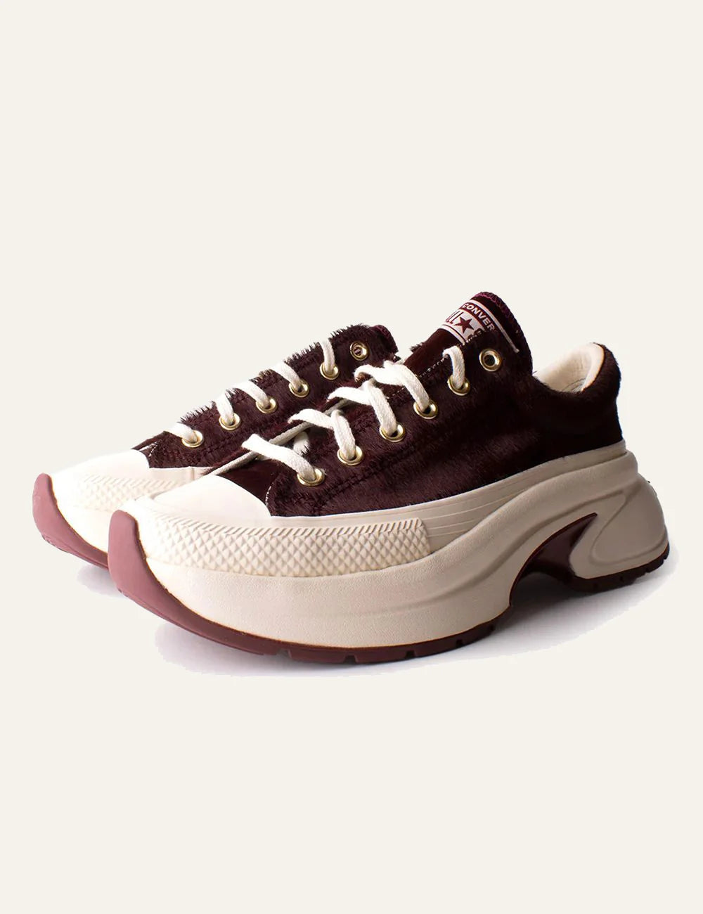 Women's Converse All Star Run Star Crush burgundy pony hair platform sneakers profile