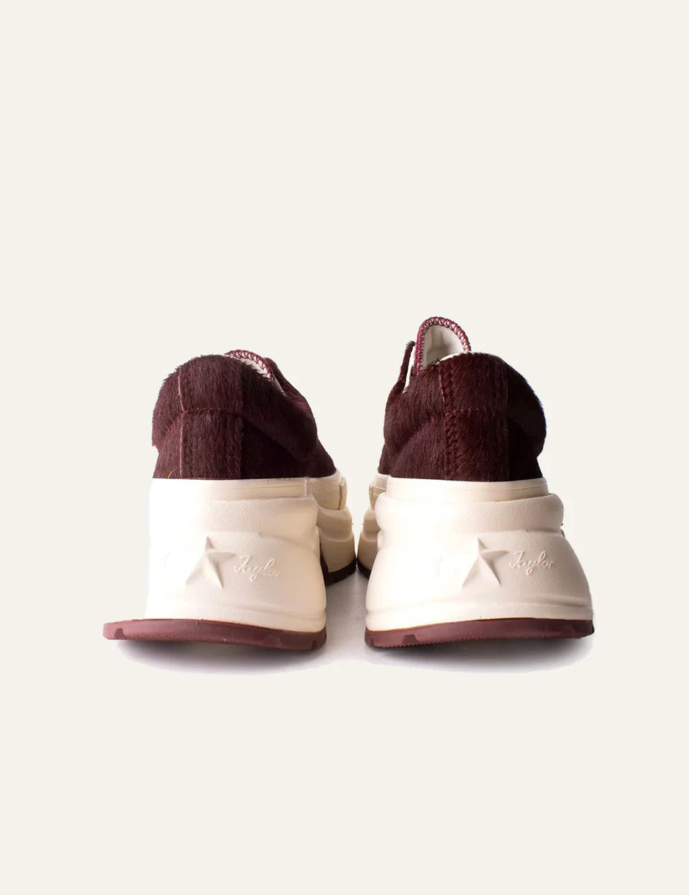 Women's Converse All Star Run Star Crush burgundy pony hair platform sneakers back