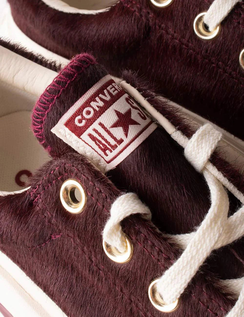 Women's Converse All Star Run Star Crush burgundy pony hair platform sneakers detail