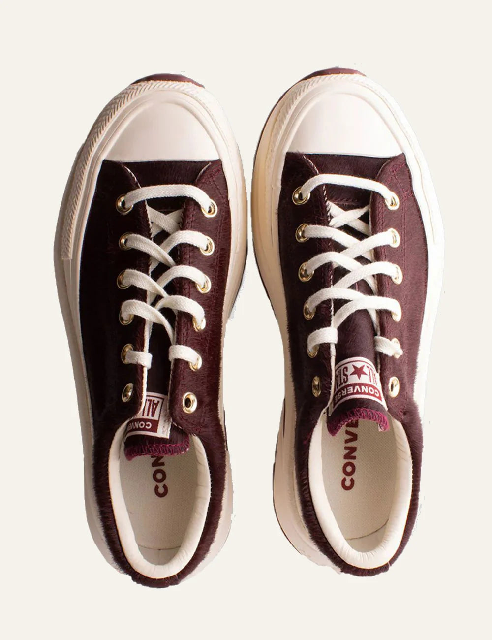 Women's Converse All Star Run Star Crush burgundy pony hair platform sneakers top