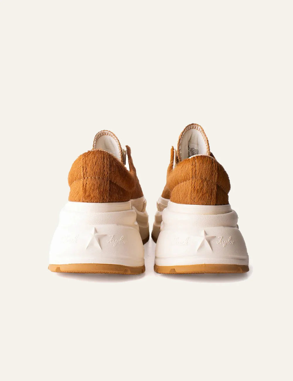 Women's Converse All Star Run Star Crush tan fur platform sneakers back