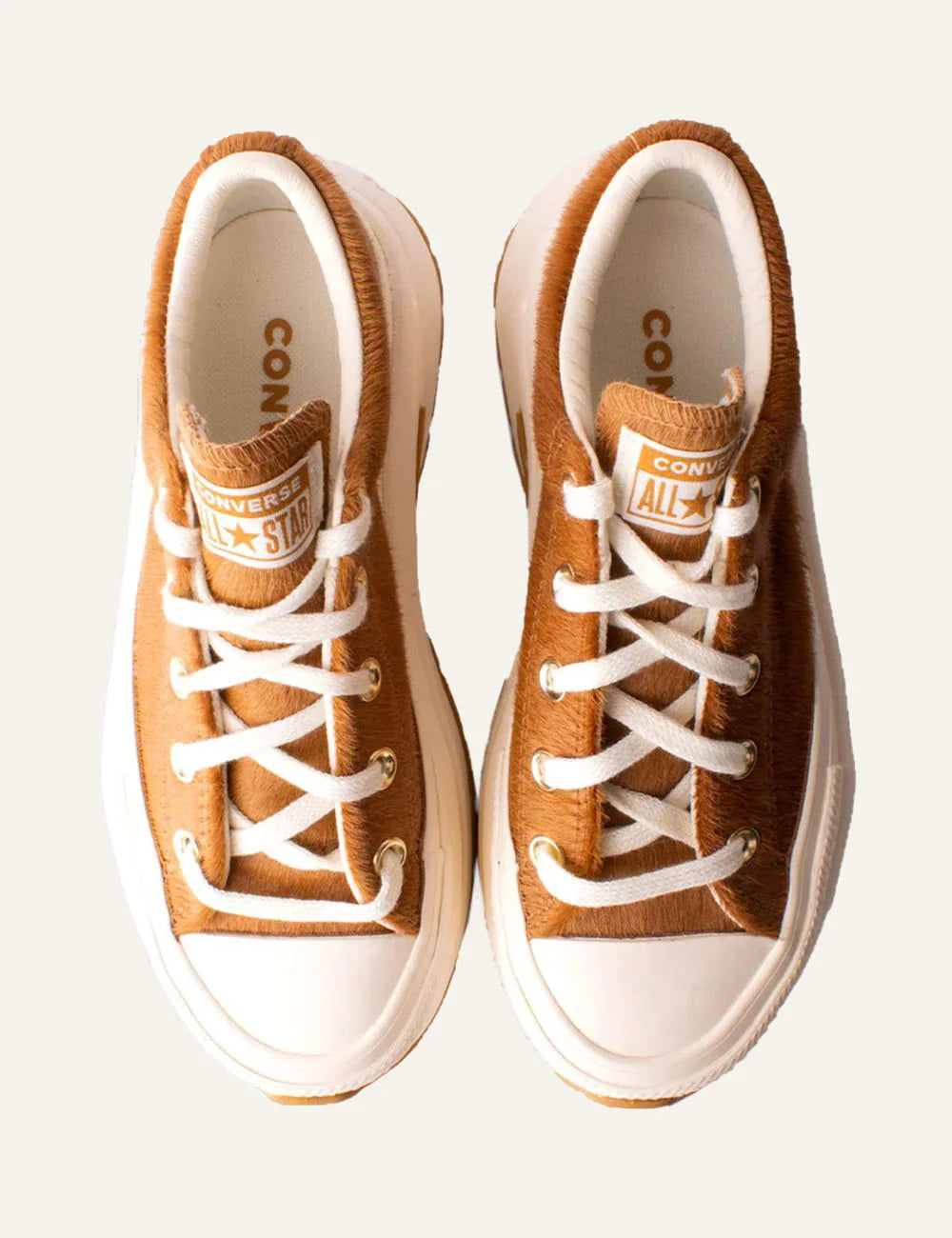 Women's Converse All Star Run Star Crush tan fur platform sneakers top