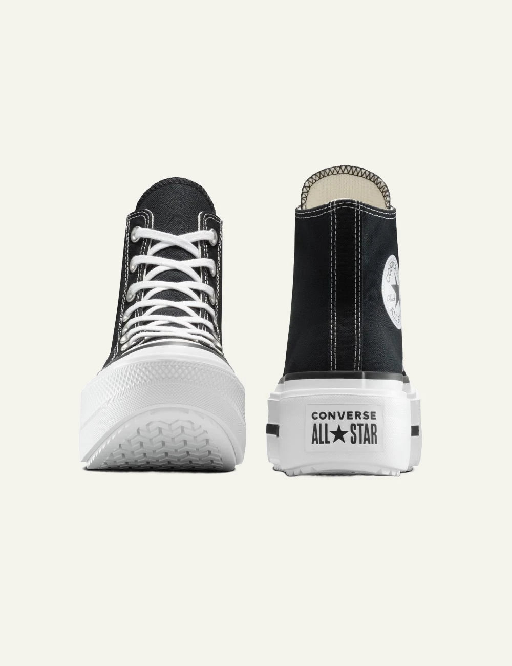 Converse Chuck Taylor All Star Lift black high top platform white back detail pair view
