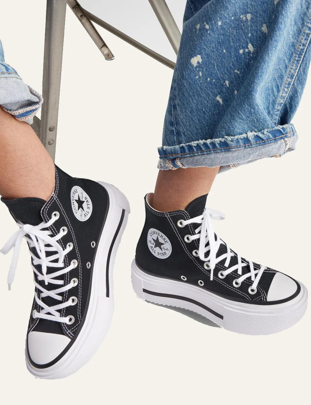 Converse Chuck Taylor All Star Lift black high top platform white top model view