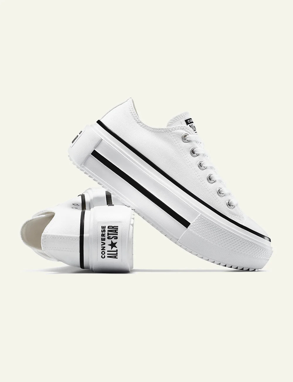 Converse Chuck Taylor All Star Lift white low top platform black stripe side back view