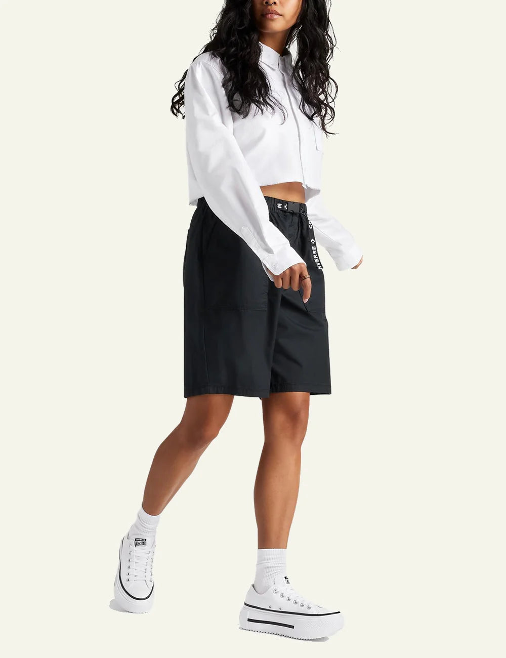 Converse Chuck Taylor All Star Lift white low top platform black stripe model view