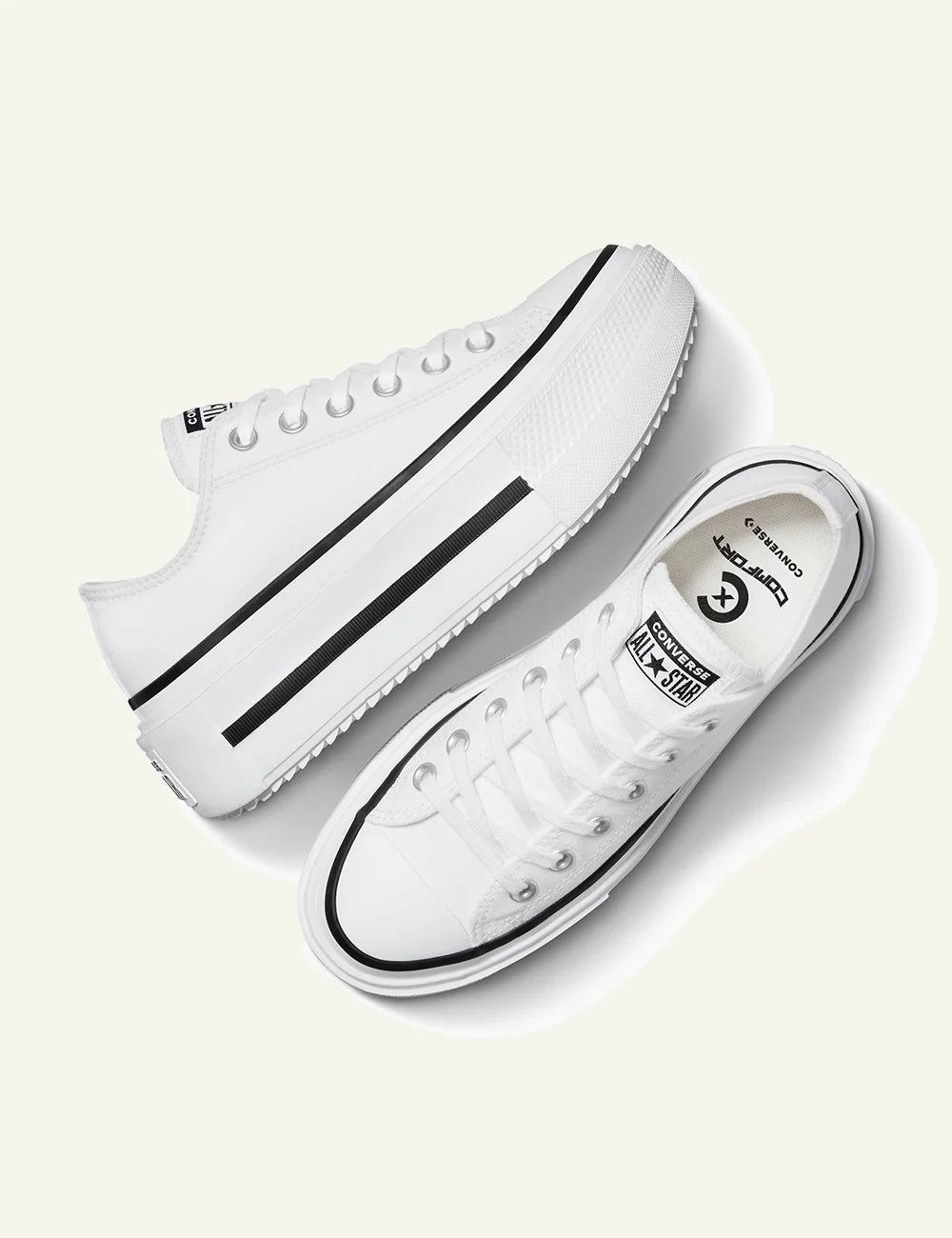 Converse Chuck Taylor All Star Lift white low top platform black stripe top view
