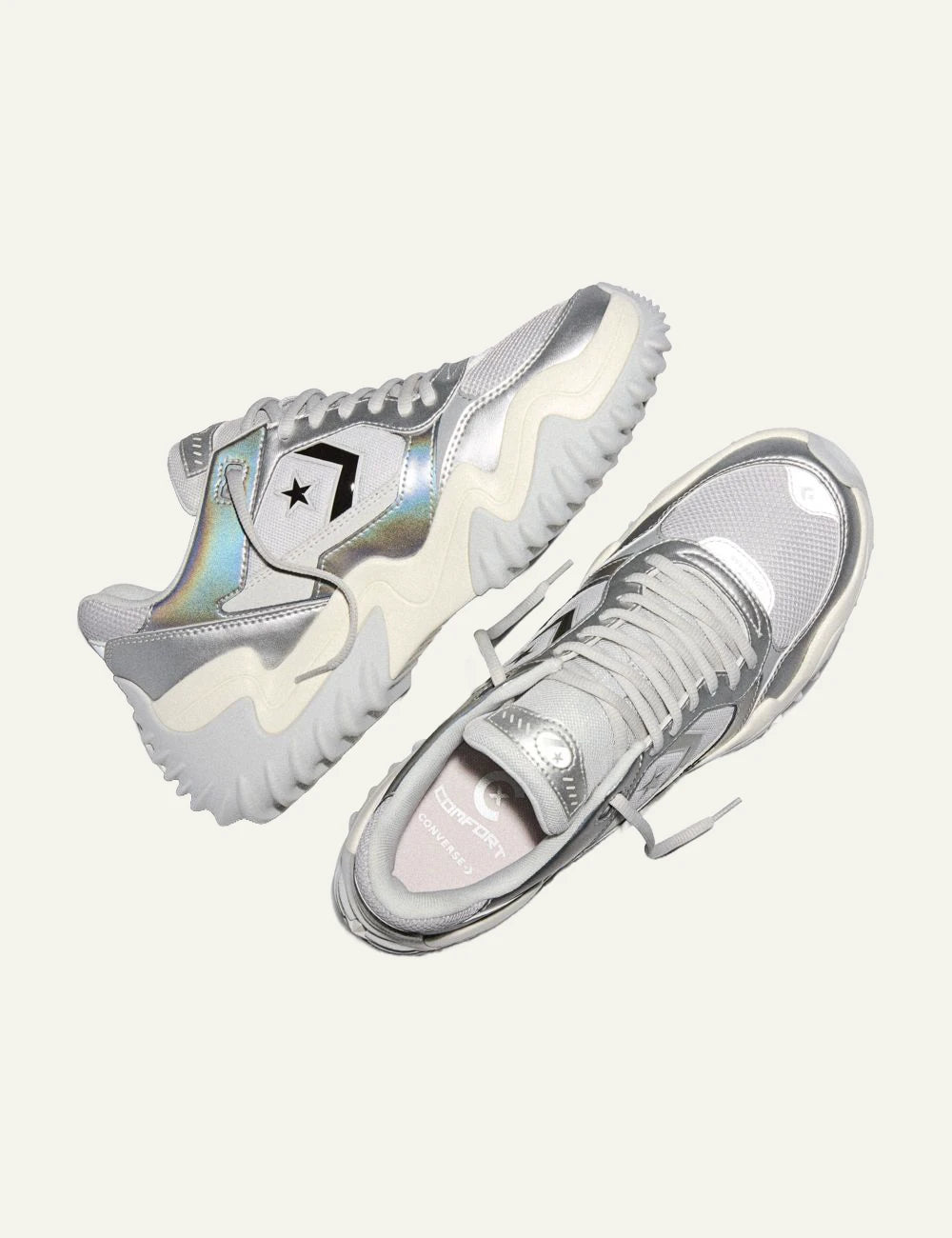 Converse Run Star Motion low silver white chunky sneaker side top view