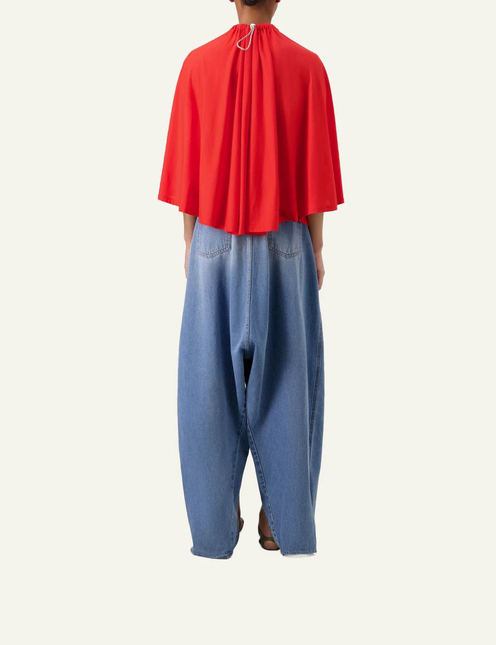 Coperni asymmetric draped top red fluid silhouette back view