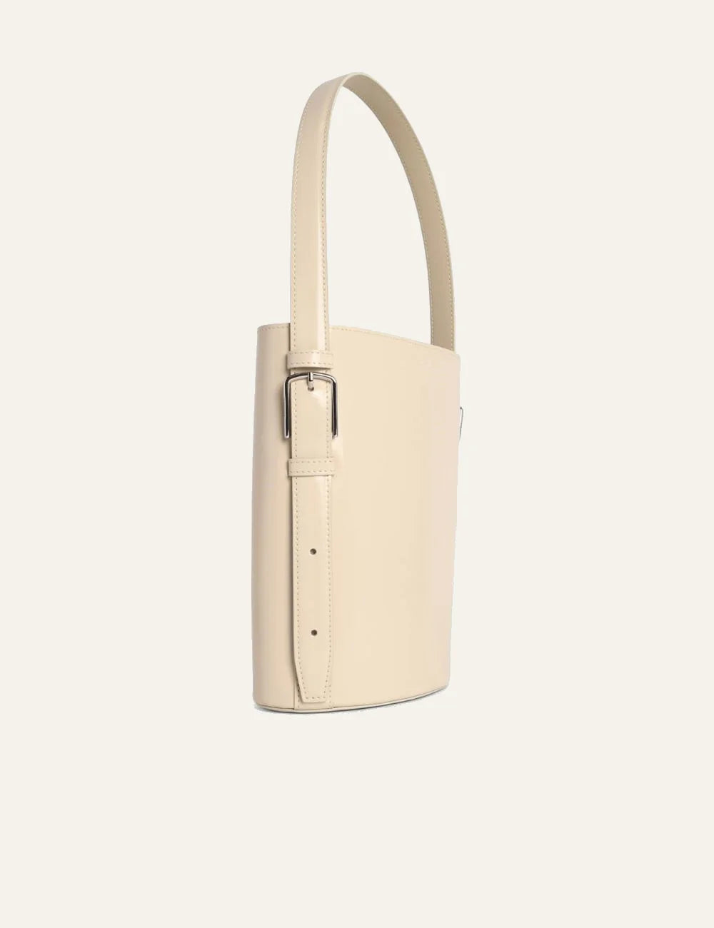 Coperni Beige Smooth Leather Bucket Bag With Adjustable Shoulder Strap side View
